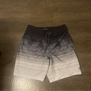 Trinity Black and Gray Palm Pattern Swim Shorts